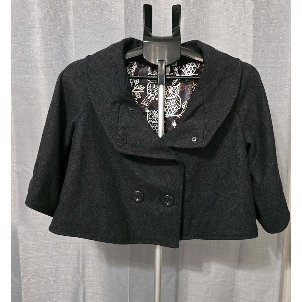 Steve Madden Wool Blend Cropped Jacket/Short Pea Coat Women's Medium‎ Dark Gray